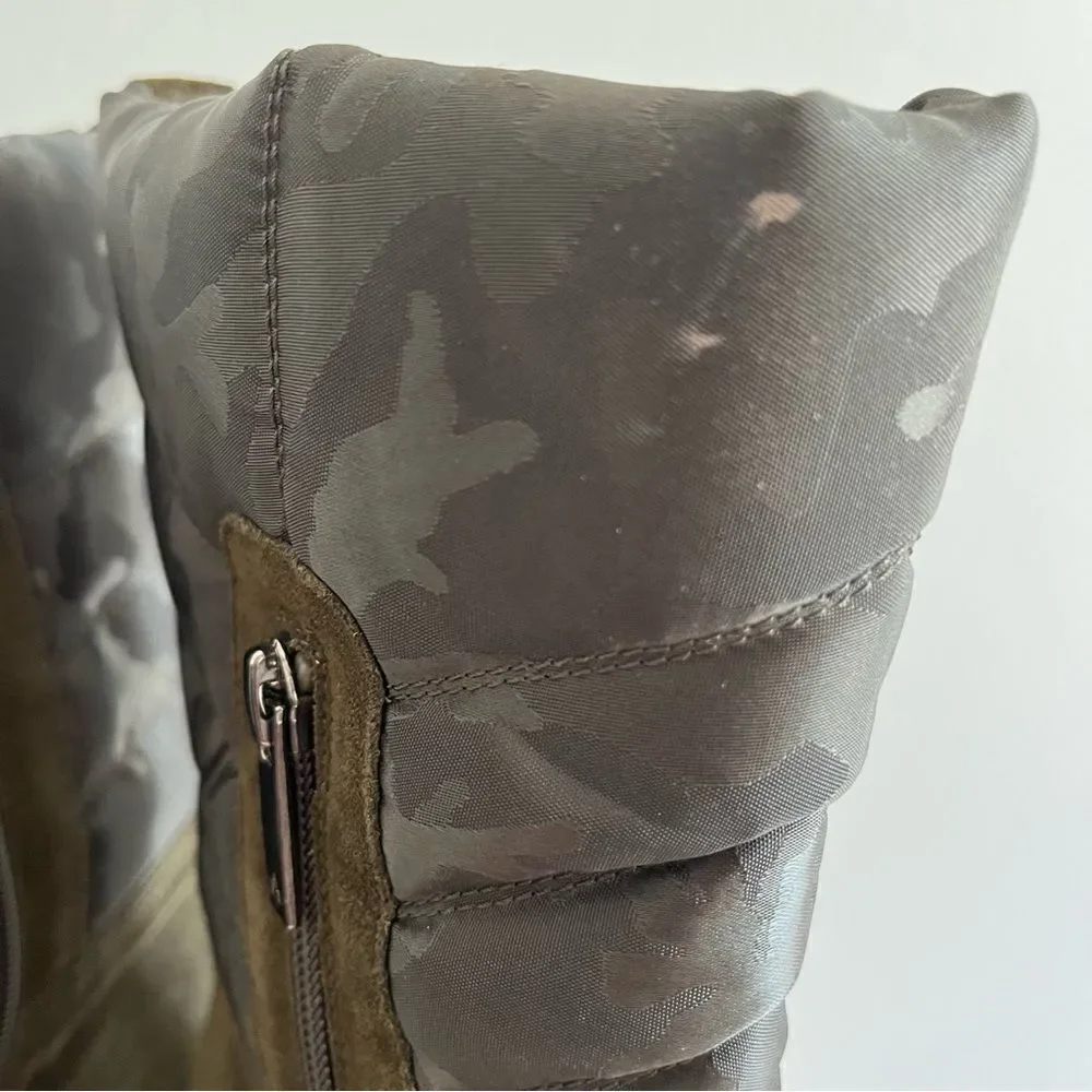 AQUATALIA Women's 6.5 Lori Boots Herb Olive Green Camouflage Suede Puffer NWOB